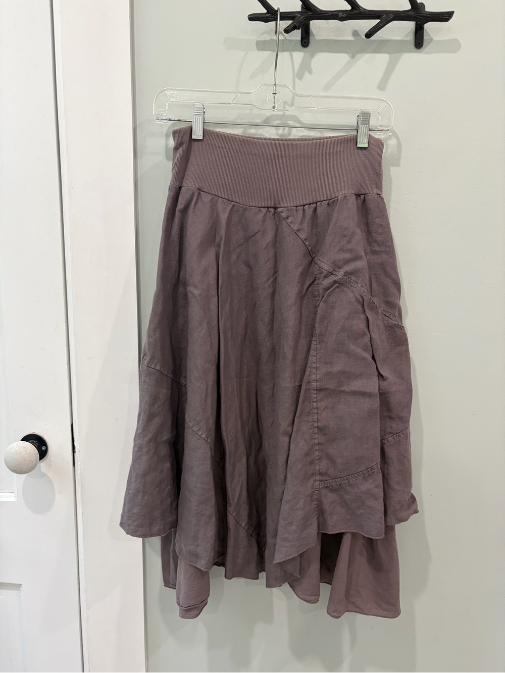 Women's M linen European asymmetrical boho Skirt taupe/mauve/neutral ONZ Italy